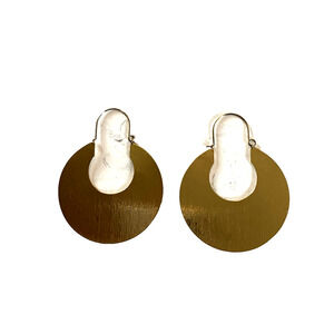 Bold Ethnic Vibe Earrings Brushed Gold Tone Large Flat Disc Fashion Hoops